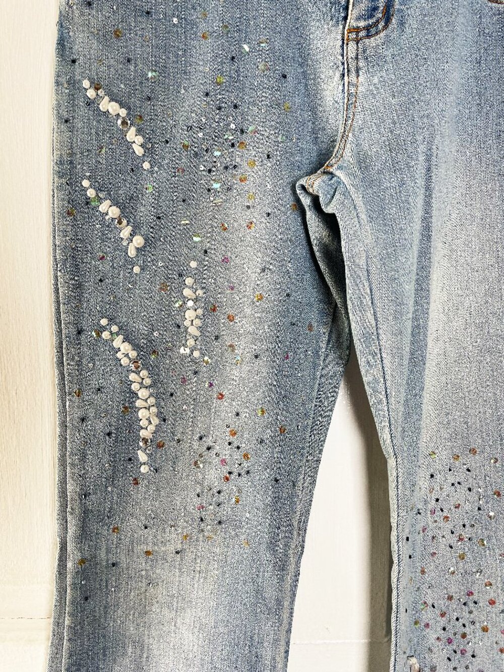 Cache Vintage Women's Light Denim Jeans | Rare Pearl & Sequin Embellished Size 2 - Picture 9 of 13